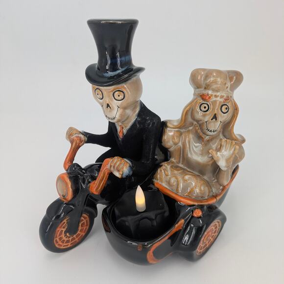 Ride or Die Motorcycle Bride & Groom Candle Holder - Yankee Candle Boney Bunch - Picture 1 of 10
